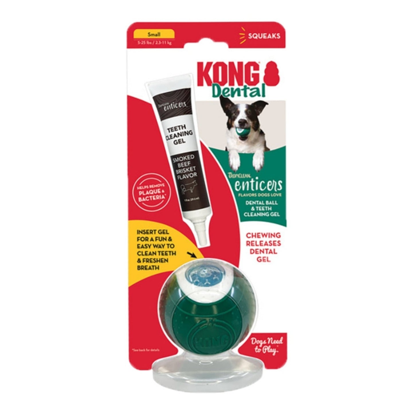 KONG Dental Ball w/Tropiclean Enticer Teeth Cleaning Gel Honey Chicken 1ea/SM, 1 oz - Bark & Beyond