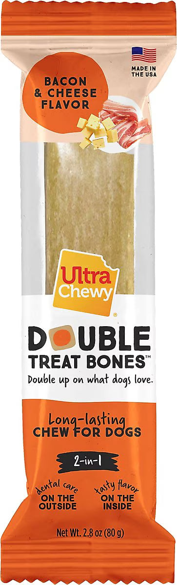 Ultra Chewy Double Treat Bone Bacon & Cheese Flavor Dog Treats, 1 count