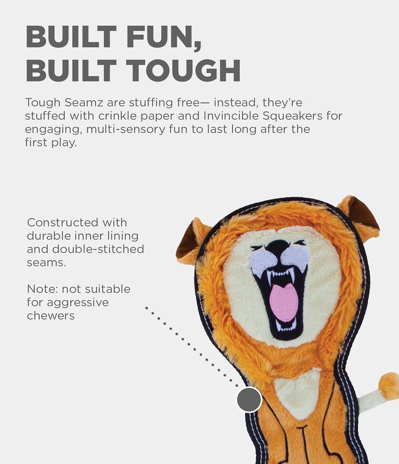 Outward Hound Tough Seamz Lion Durable Plush Dog Toy Tan MED