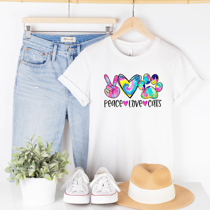 Love Peace Cats Colorful Graphic T-Shirt - Bark & Beyond