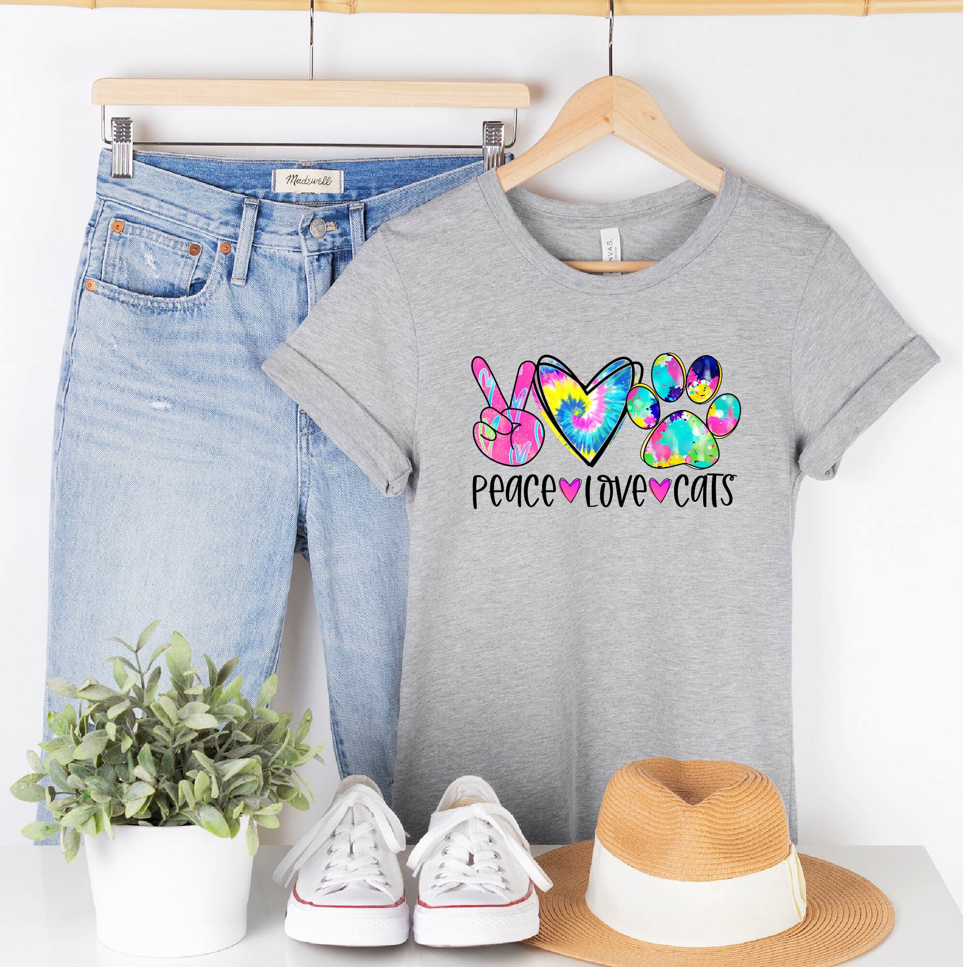 Love Peace Cats Colorful Graphic T-Shirt - Bark & Beyond