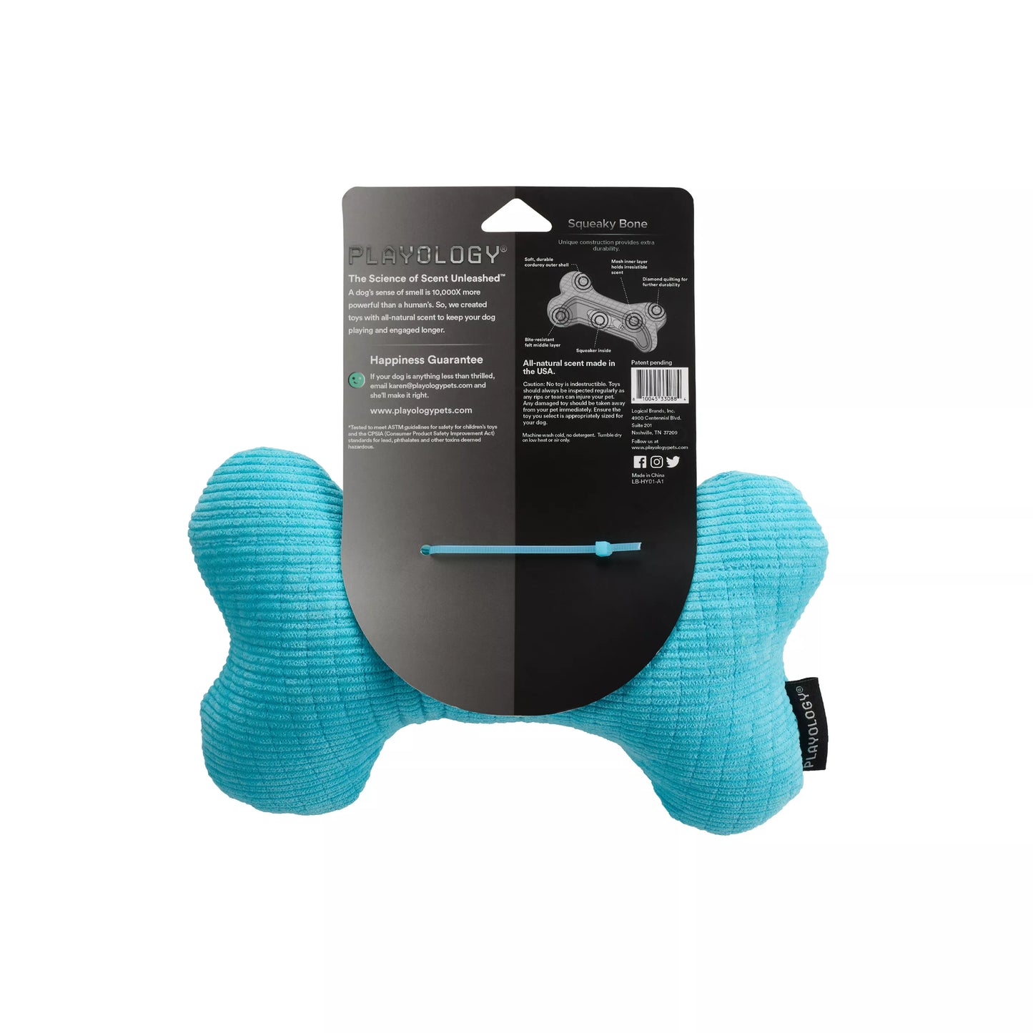 Playology Scented Plush Bone Dog Toy - Peanut Butter - Bark & Beyond