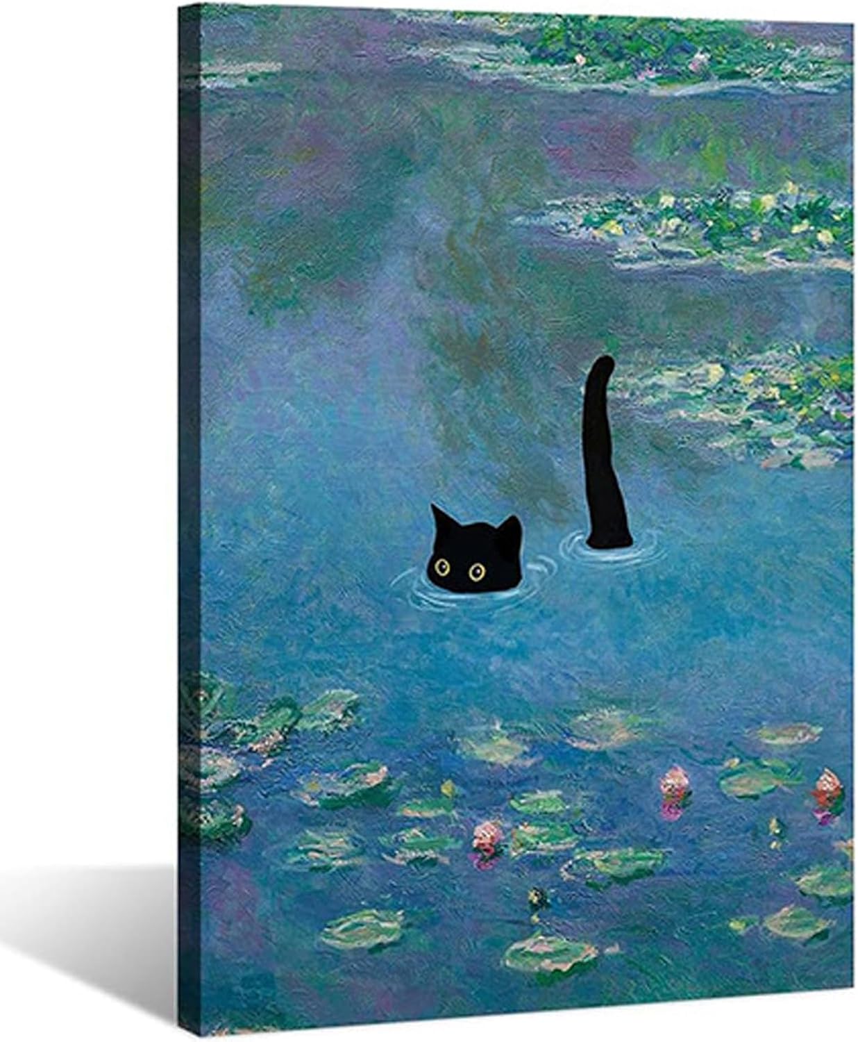 Black Cat Wall Art Paintings: Monets Black Cat in the Water Lily Pond 8.5x12-Inch Wall Art