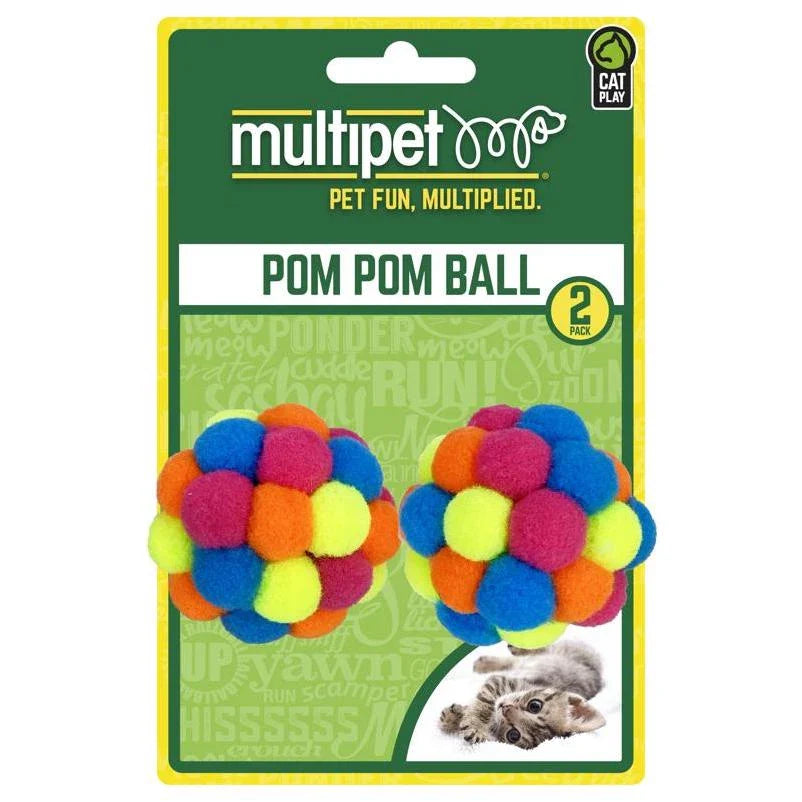 Multipet Pom Pom Ball Cat Toy 2pk Assorted - Bark & Beyond