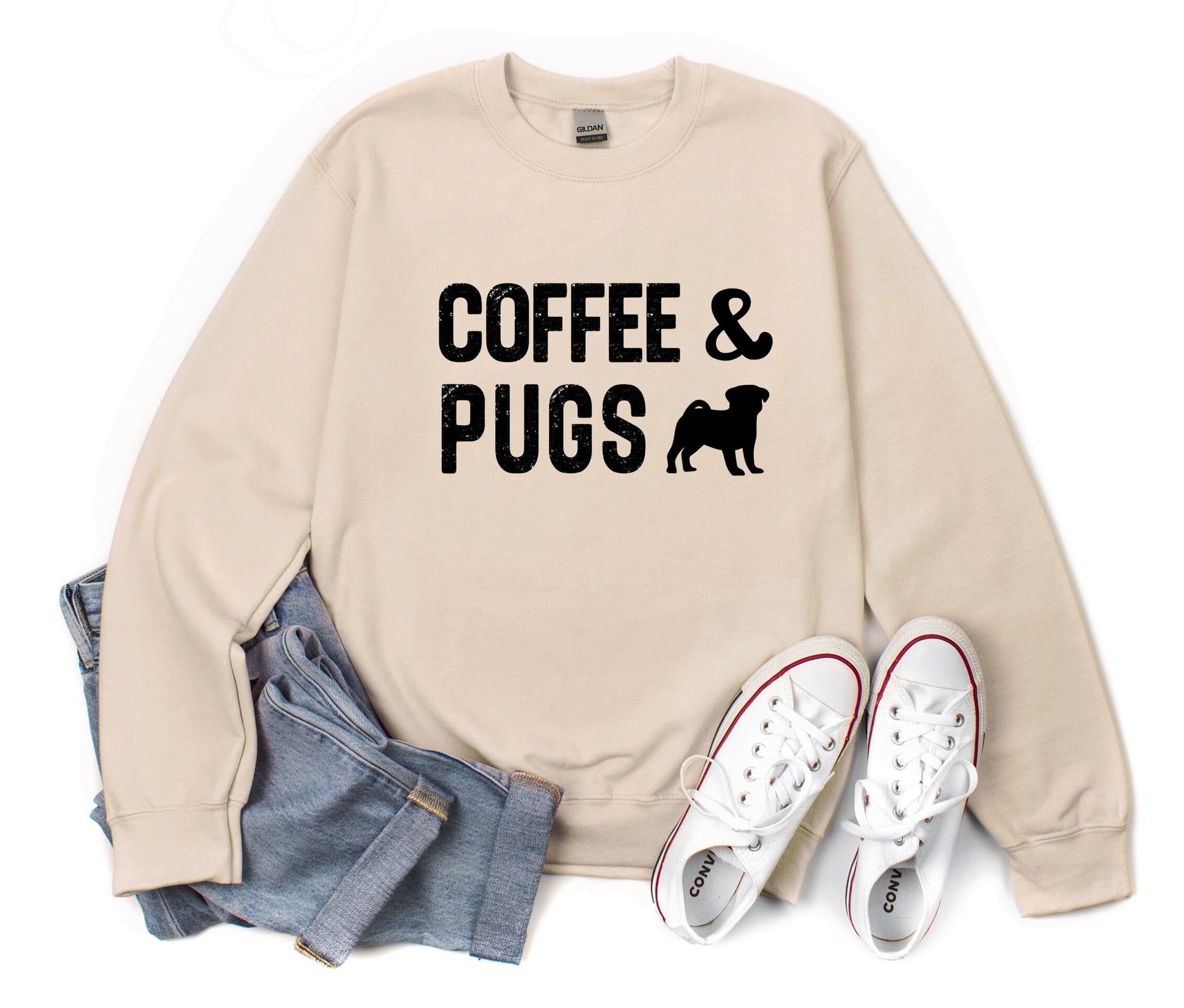 Coffee and Pugs Crewneck Sweatshirt - Bark & Beyond