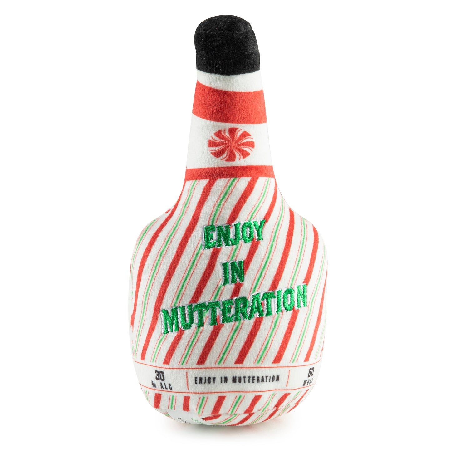 Puppermint Schnapps Bottle Holiday Christmas Plush Dog Toy