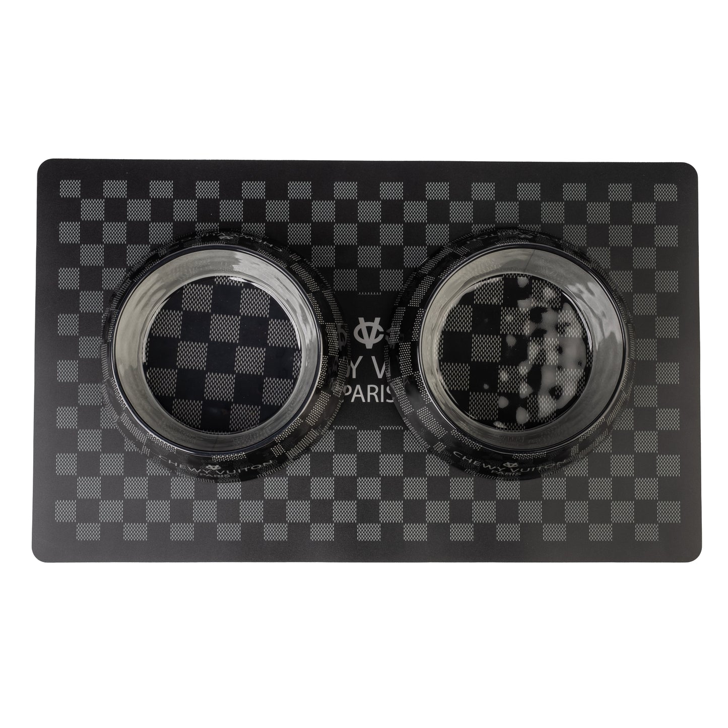 Black Checker Chewy Vuiton Bowls & Placemat Bundle