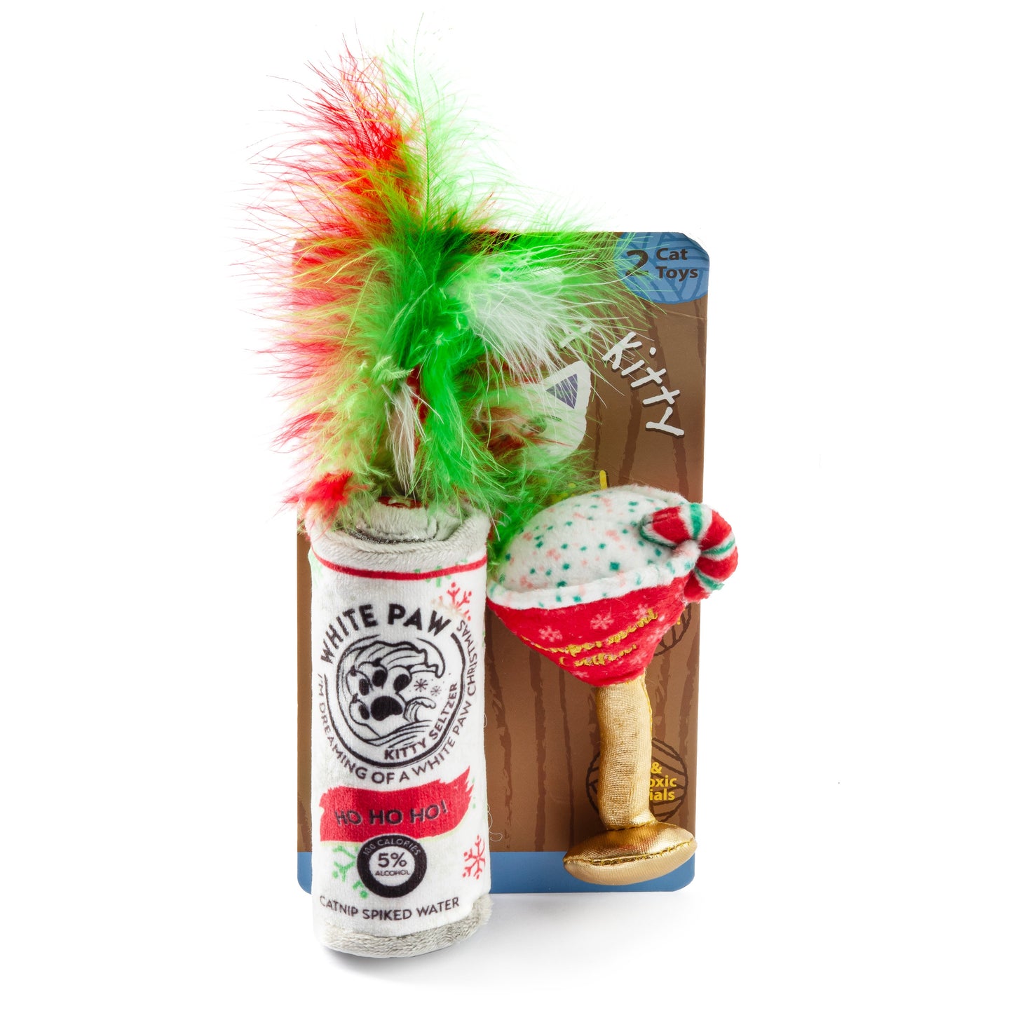 White Paw Kitty Seltzer & Pawpermint Cattini Christmas Cat Toy - Organic Catnip
