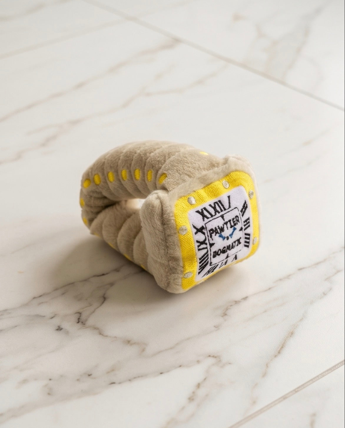 Pawtier Watch | Squeaky Plush Dog Toy with Crinkle & Mesh Lining