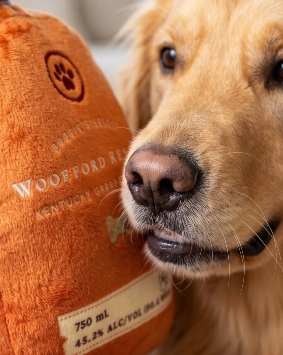 Woofford Reserve Bourbon | Squeaky Plush Dog Toy with Crinkle & Mesh Lining