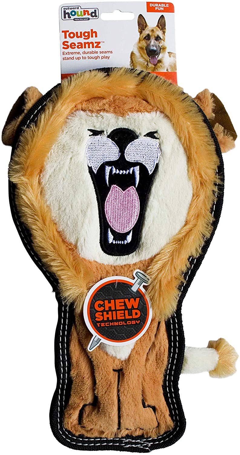 Outward Hound Tough Seamz Lion Durable Plush Dog Toy Tan MED