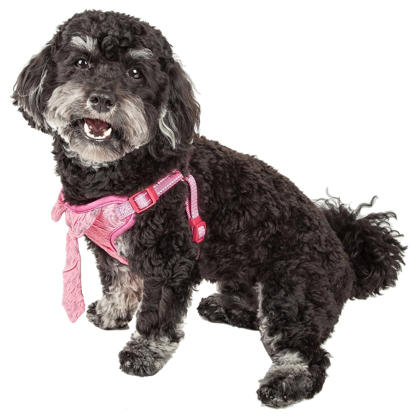 Pet Life ® 'Chichi Shaggy' Mesh Reversed Adjustable Fashion Dog Harness W/ Shaggy Neck Tie