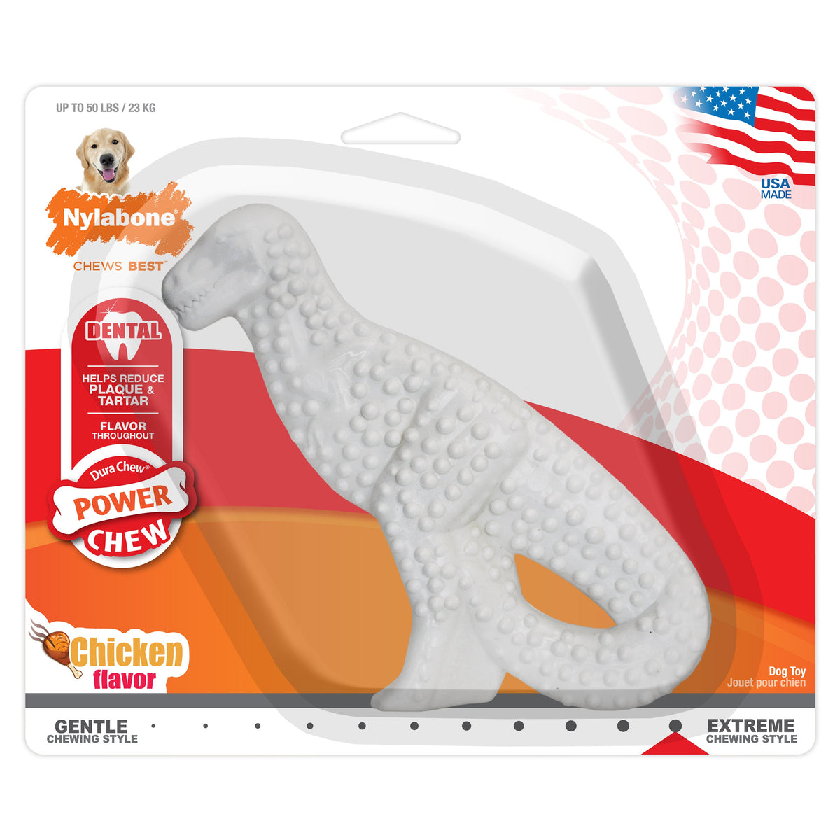 Nylabone Power Chew Dental Dinosaur Dog Toy Chicken 1ea/Large/Giant - Up To 50 lb - Bark & Beyond
