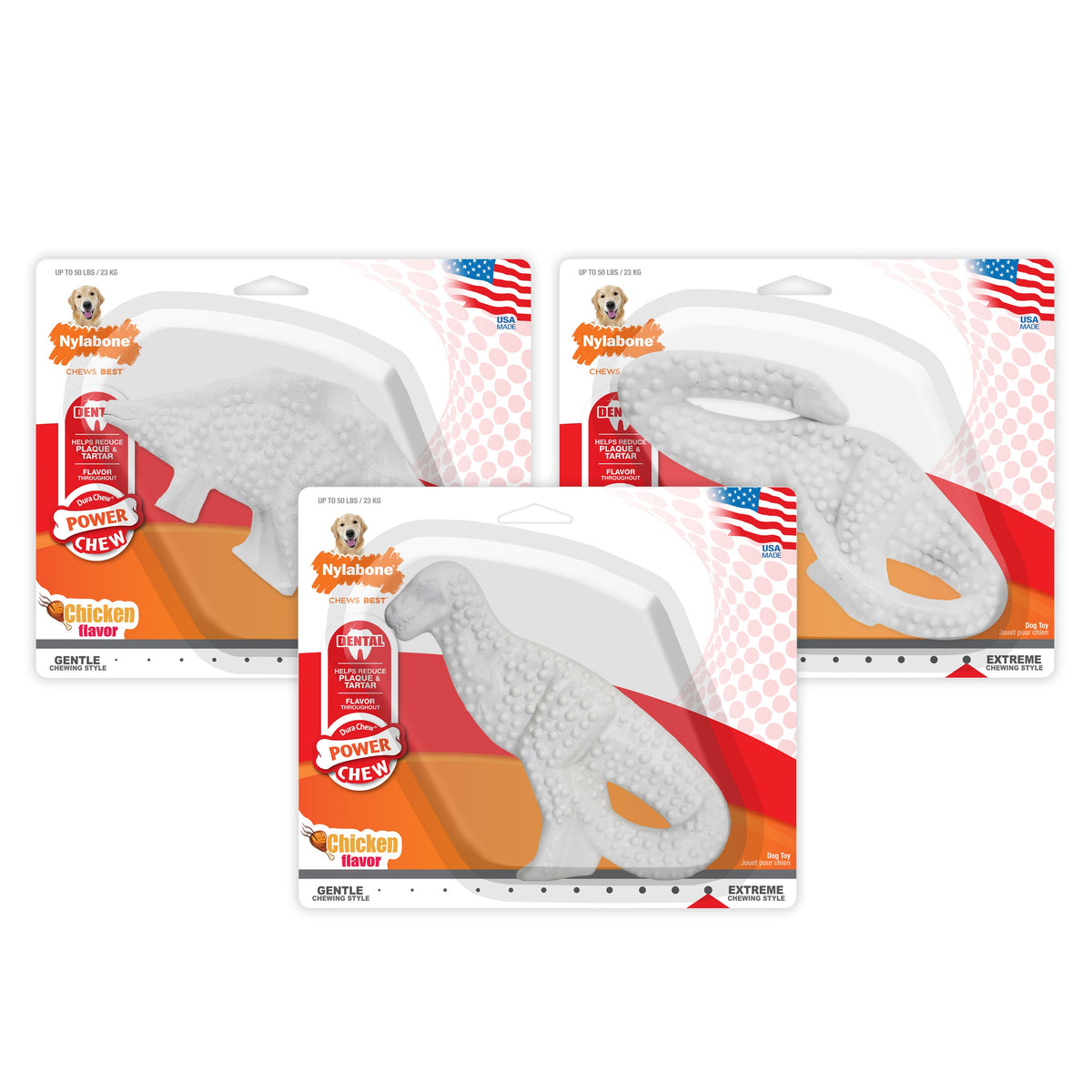 Nylabone Power Chew Dental Dinosaur Dog Toy Chicken 1ea/Large/Giant - Up To 50 lb - Bark & Beyond
