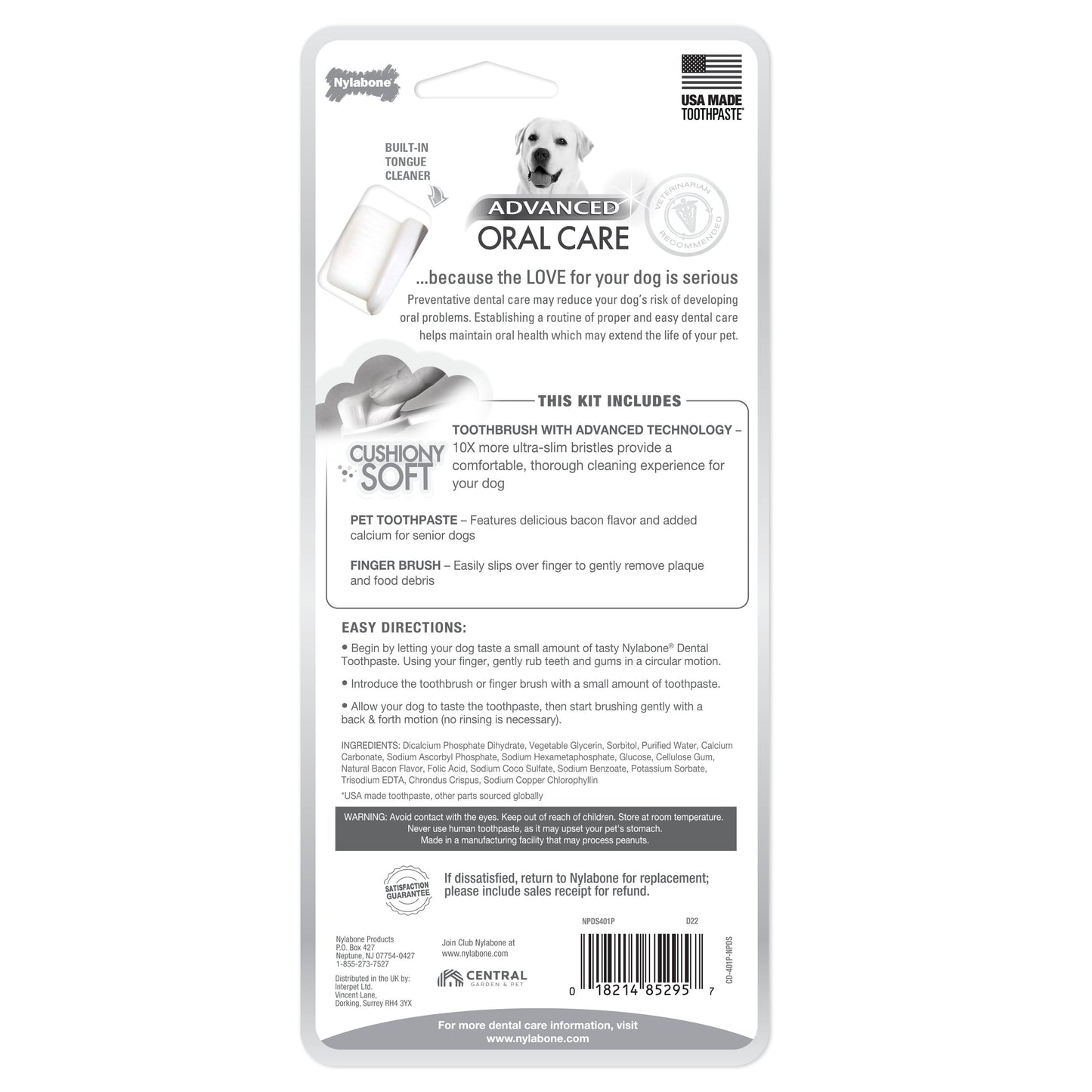 Nylabone Advanced Oral Care Senior Dog Dental Kit with Cushiony Soft-Bristle Toothbrush Bacon 1ea - Bark & Beyond
