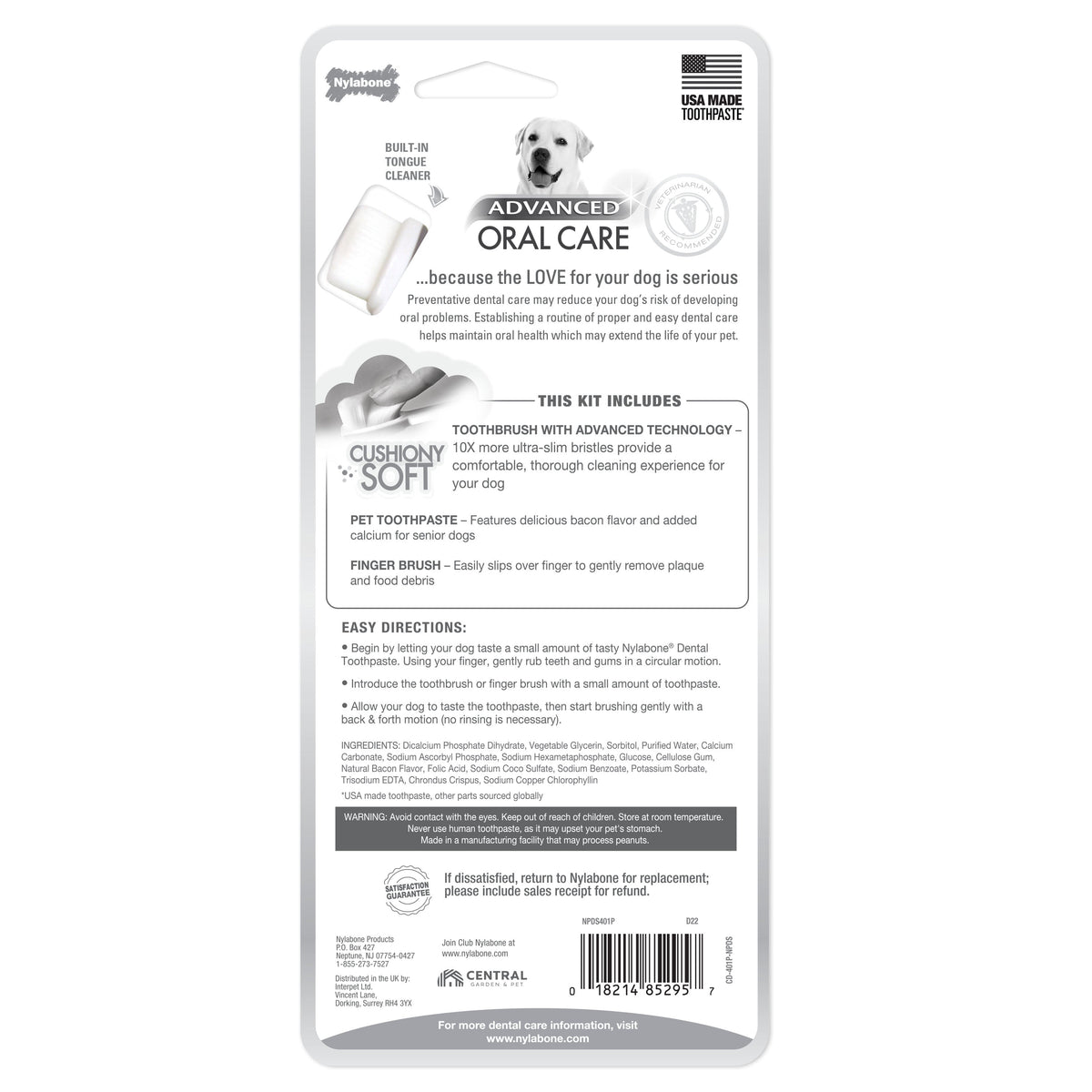 Nylabone Advanced Oral Care Senior Dog Dental Kit with Cushiony Soft-Bristle Toothbrush Bacon 1ea - Bark & Beyond