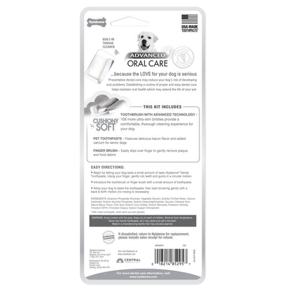 Nylabone Advanced Oral Care Senior Dog Dental Kit with Cushiony Soft-Bristle Toothbrush Bacon 1ea - Bark & Beyond