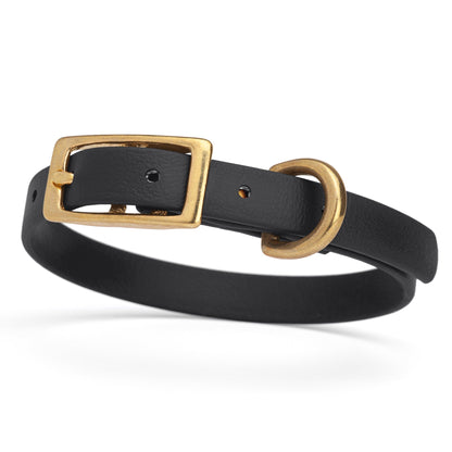 BioThane Waterproof Dog Collar - XS: L 9"-12" x W 1/2" - Black OR Brass Hardware