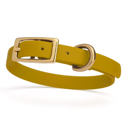 BioThane Waterproof Dog Collar - XS: L 9"-12" x W 1/2" - Black OR Brass Hardware