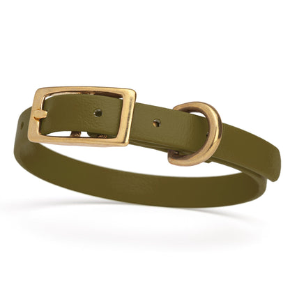 BioThane Waterproof Dog Collar - XS: L 9"-12" x W 1/2" - Black OR Brass Hardware