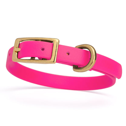 BioThane Waterproof Dog Collar - XS: L 9"-12" x W 1/2" - Black OR Brass Hardware