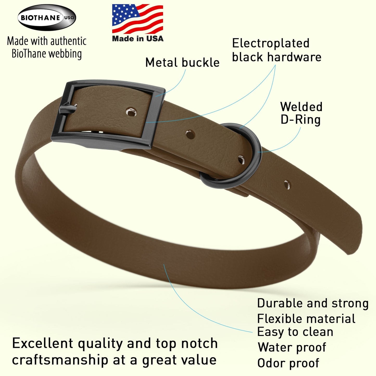 Dogline Biothane Waterproof Dog Collar with Black Hardware - Size S (12 to 15 inches)