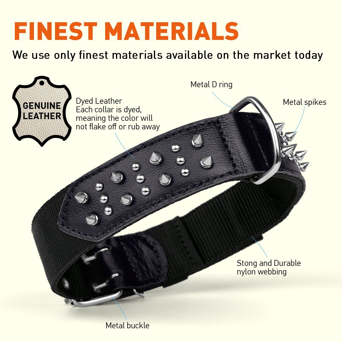 Leather + Nylon Spiked Dog Collar