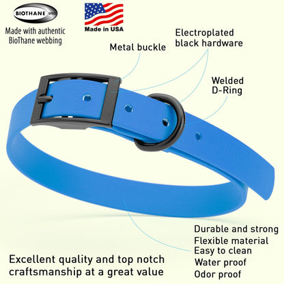 Dogline Biothane Waterproof Dog Collar with Black Hardware - Size M (15 to 18 inches)
