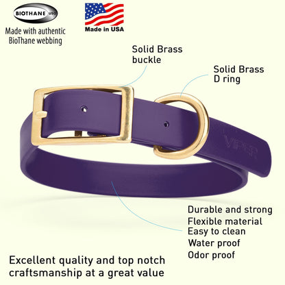 Viper Biothane Waterproof Dog Collar - Brass Hardware - Size L (18 to 22 inches)