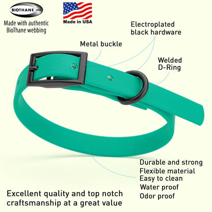 Dogline Biothane Waterproof Dog Collar with Black Hardware - Size XS (9 to 12 inches)