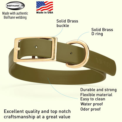 Viper Biothane Waterproof Dog Collar - Brass Hardware - Size XL (22 to 25 inches)