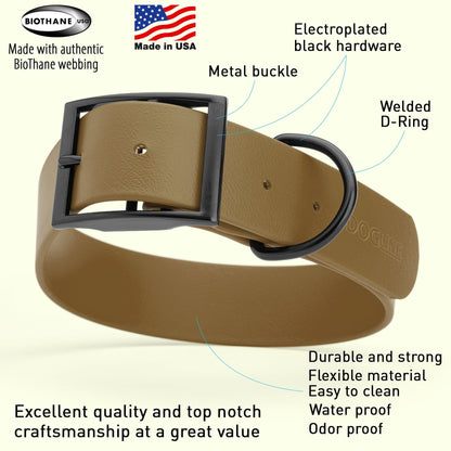 Dogline Biothane Waterproof Dog Collar with Black Hardware -  1.5" Wide, Size L (16 to 20 inches)
