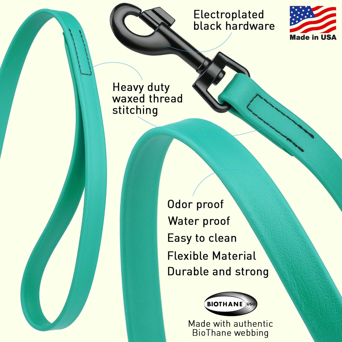 Biothane Waterproof Traffic Lead for Dogs, 2 ft