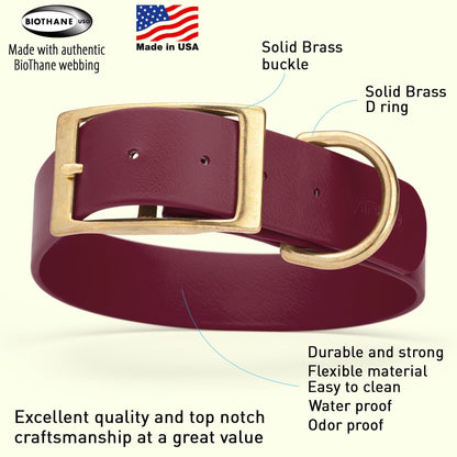Viper Biothane Waterproof Dog Collar - Brass Hardware - 1.5in Wide, Size XL (20 to 24 inches)