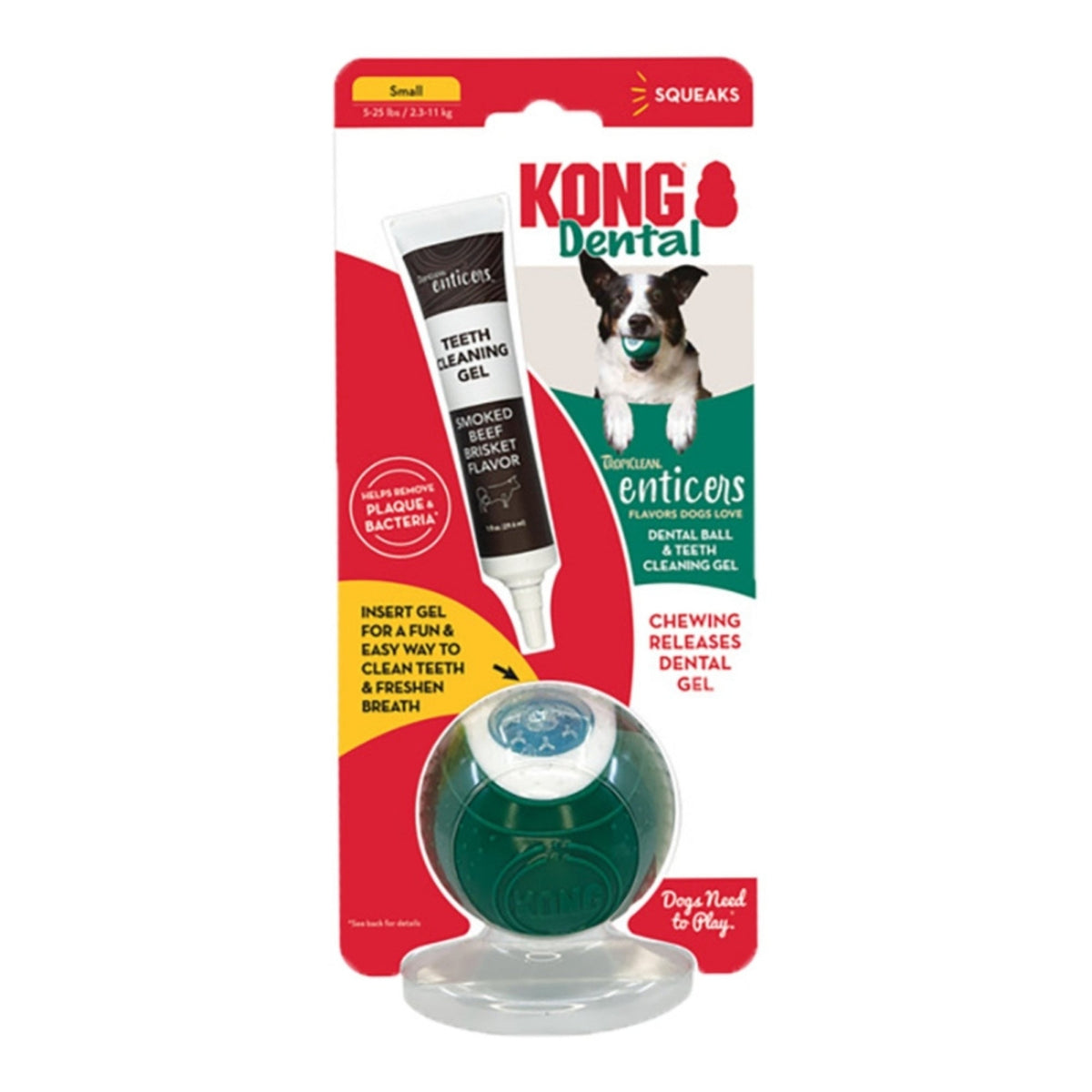 KONG Dental Ball w/Tropiclean Enticer Teeth Cleaning Gel Honey Chicken 1ea/SM, 1 oz - Bark & Beyond