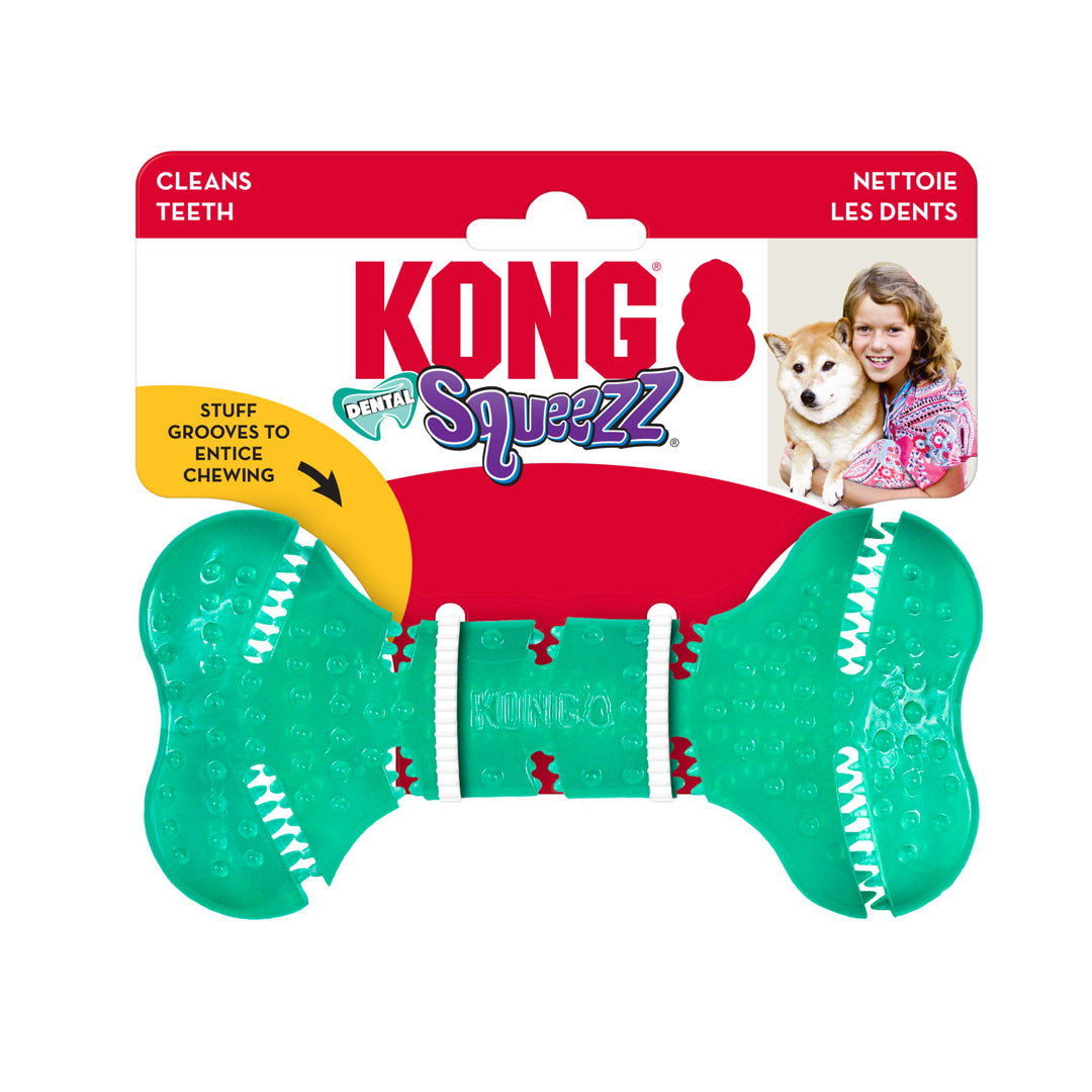 KONG Dental Squeezz Bone Dog Chew Teal 1ea/MD - Bark & Beyond