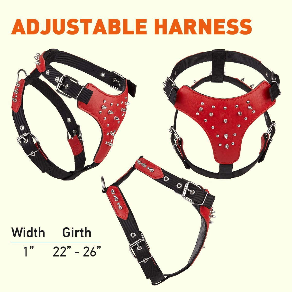 Leather + Nylon Spiked Dog Harness