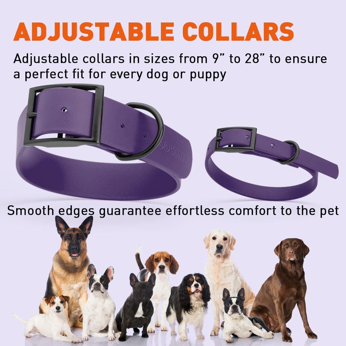 Dogline Biothane Waterproof Dog Collar with Black Hardware -  1.5" Wide, Size XXL (24 to 28 inches)