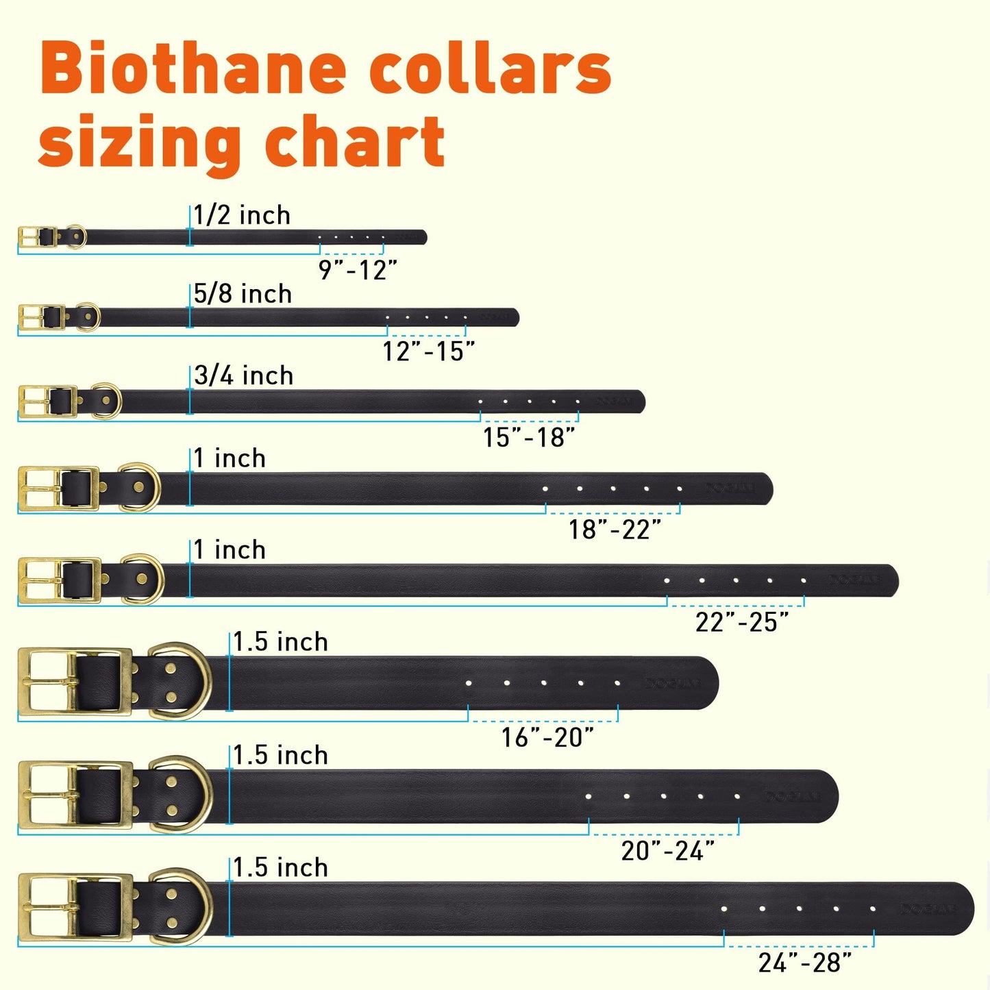 Viper Biothane Waterproof Dog Collar - Brass Hardware - Size XL (22 to 25 inches)