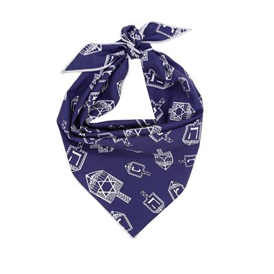 Hanukkah Dog Bandana with Dreidels on Blue Cotton