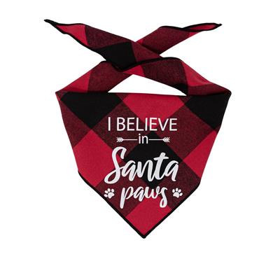 Christmas Bandana - Red Plaid Flannel Dog Bandana - I BELIEVE IN SANTA PAWS