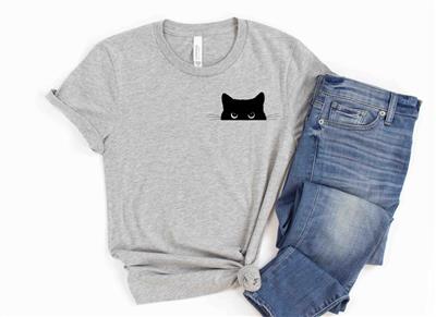 Peeking Cat Face on Pocket T-Shirt