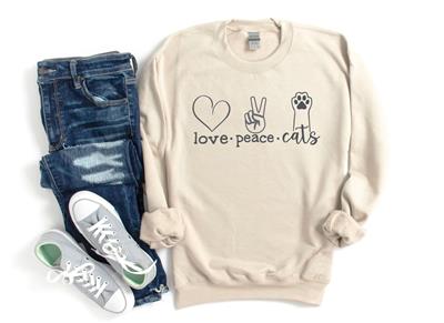 CAT CREW | Crewneck Sweatshirt | LOVE PEACE CATS | Cat Lover Sweatshirt