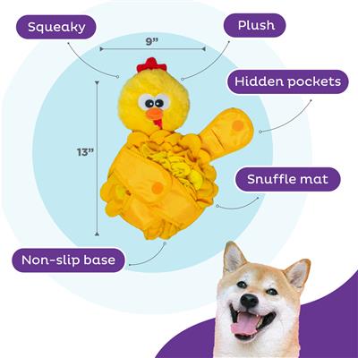 Nina Ottosson Snuffle Palz Chicken Interactive Plush Dog Puzzle Toy Yellow Large
