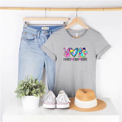 Love Peace Dogs Colorful Graphic T-Shirt