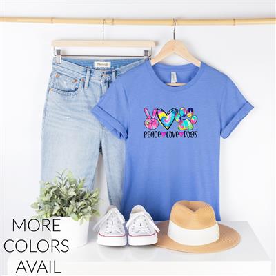 Love Peace Dogs Colorful Graphic T-Shirt