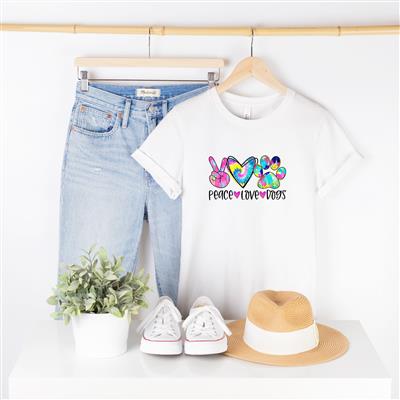 Love Peace Dogs Colorful Graphic T-Shirt