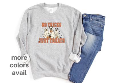 No Tricks Just Treats Dog Ghosts Halloween Unisex Crewneck Sweatshirt - Ships Free