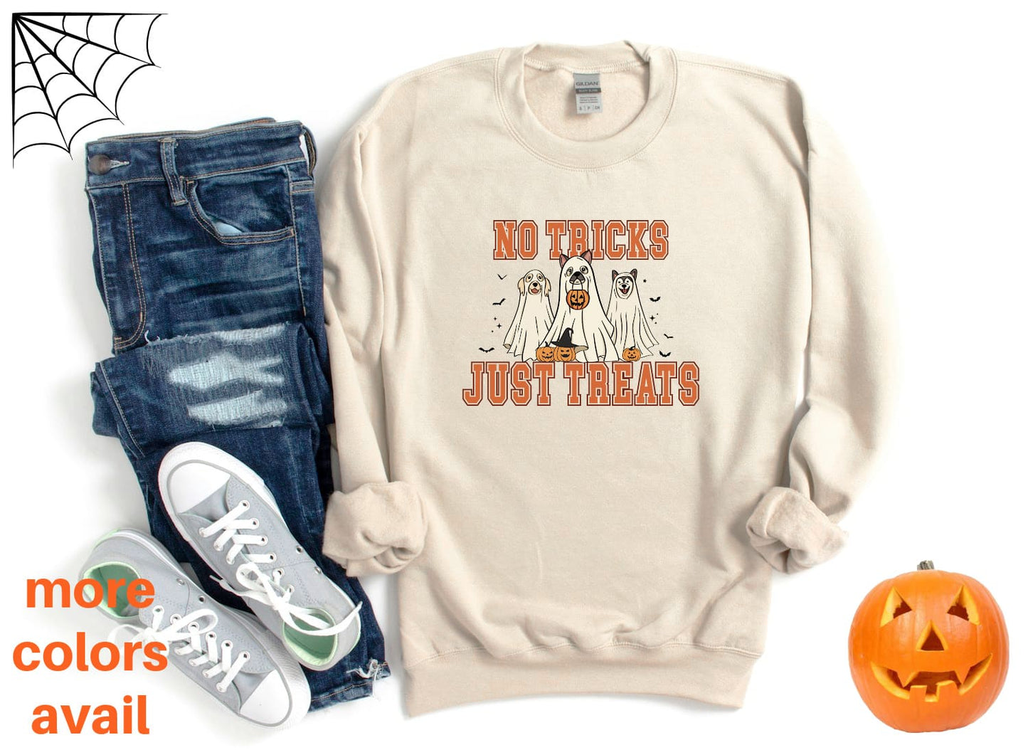 No Tricks Just Treats Dog Ghosts Halloween Unisex Crewneck Sweatshirt - Ships Free