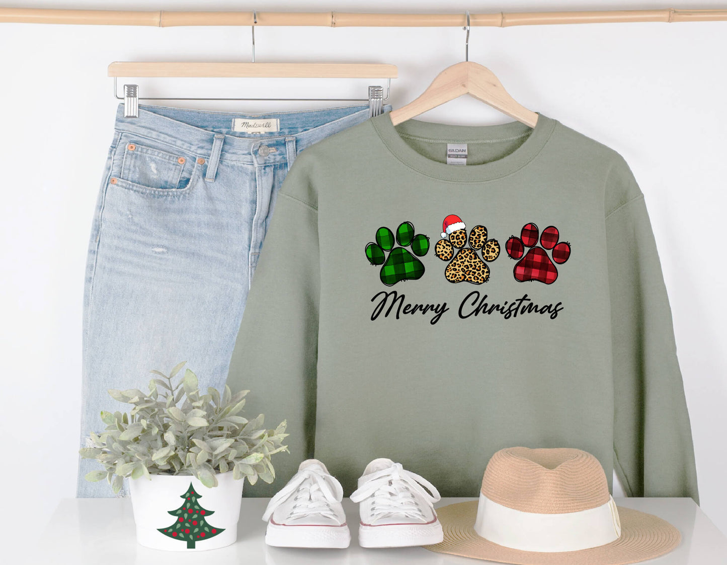 Holiday Merry Christmas Dog Paws Crewneck Sweatshirt